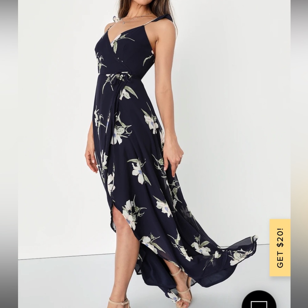 Lulus Dark blue floral wrap dress